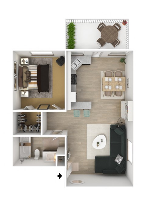 Floor plan for 1 bed, 1 bath, 600 sqft